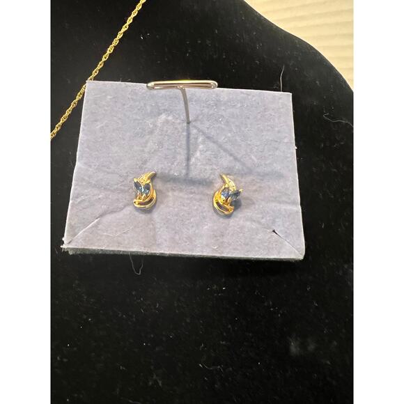 NEW Goldtone Sapphire Birthstone CZ Heart Necklace and Stud Pierced Earring Set - Picture 4 of 8